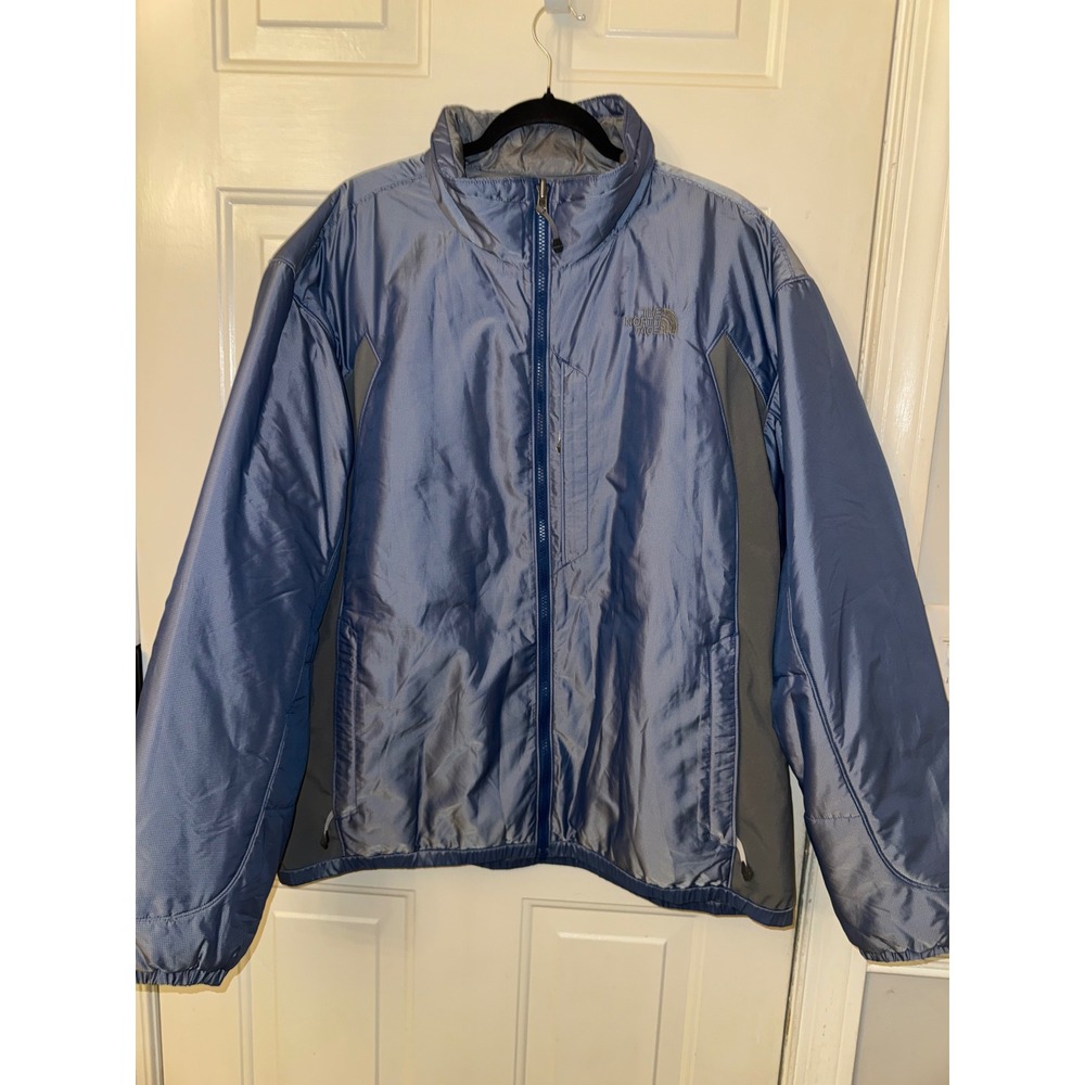 The North Face Mens XXL Blue Ripstop Insulated Full Zip Puffer Jacket Grey Trim